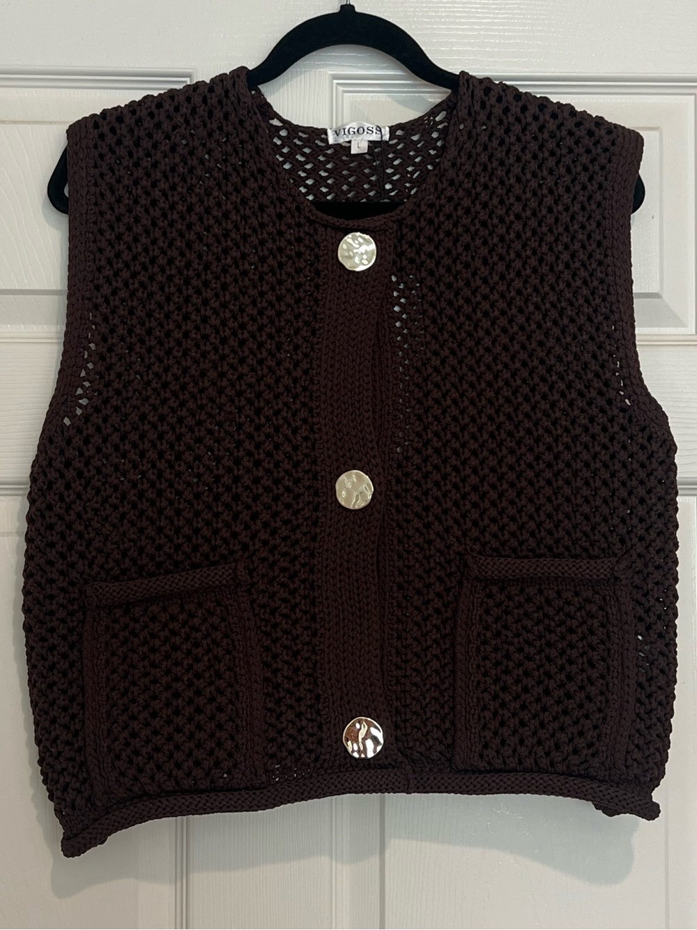 Vigoss Dark Brown Crochet Knit Button Vest